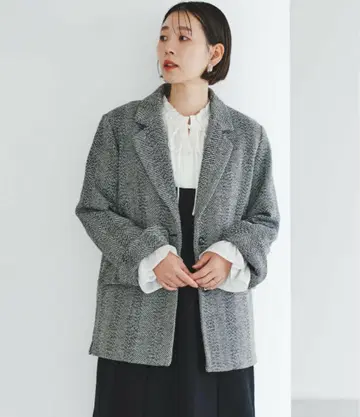 F by ROSSO 헤링본 트위드 테일러드 자켓 38 블랙