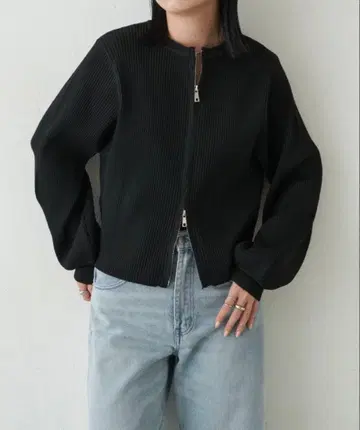 더블 지퍼 리브 니트 가디건