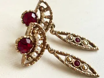 빈티지 미사용 골드 컬러 x 레드 레트로 모던 이어링