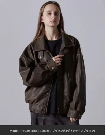 [ CLEL ] 빈티지 디자인 인조 가죽 블루종