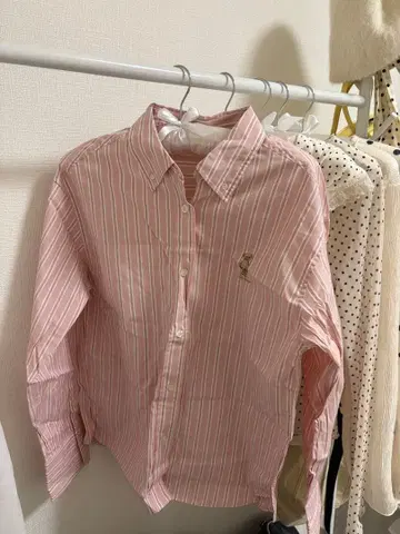 핑크 스트라이프 긴팔 셔츠 블라우스