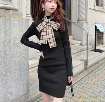 미셸 마카롱 빅 리본 니트 원피스