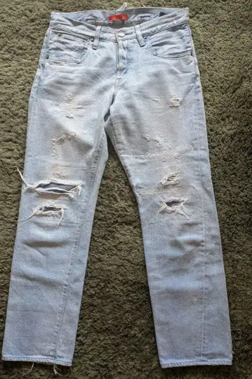 레드카드 데미지 데님 라이트 블루 스트레이트