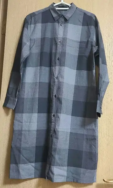 iCB 그레이 계열 체크 긴팔 셔츠 원피스