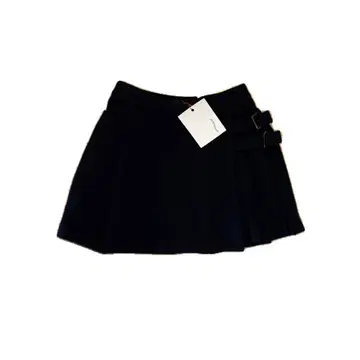 새상품 Ans Dotsloevner 울 플리츠 스커트 네이비