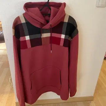 블랙 라벨 체크 무늬 후드티 빨간색