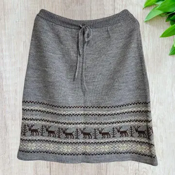 그레이 사슴 자수 니트 타이트 스커트 LL 허리 전체 밴딩