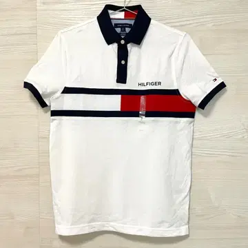 타미힐피거 피케 셔츠 반팔 로고 남성용 커스텀핏 S 화이트