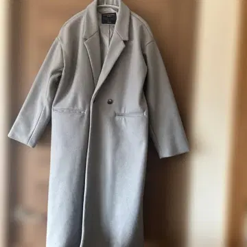 블루 그레이 더블 브레스트 롱 코트