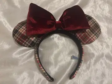 미키 모양 머리띠 체크 무늬 보르도