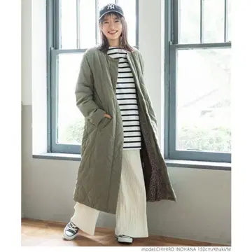 coca 코카 카키 퀼팅 롱 코트