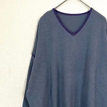 니트 스웨터 V넥 사이드 슬릿 울 혼방 오버 사이즈 루즈핏