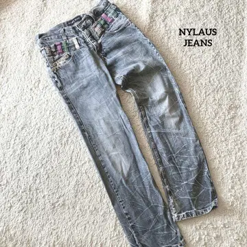 나일라스 청바지 스트레이트 데님 팬츠 M 남성용 꽃무늬 라이트 그레이