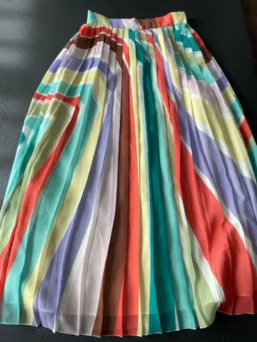 멀티 컬러 플리츠 롱 스커트