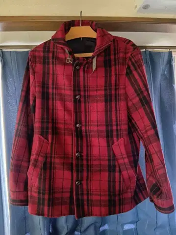 글로벌 워크 체크 코트 빨간색 M 사이즈