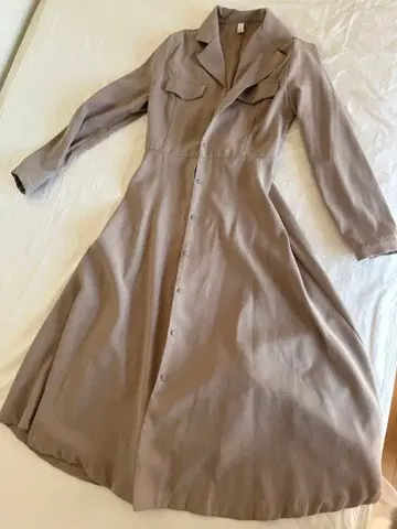 베이지 롱 셔츠 드레스 허리 리본 포함