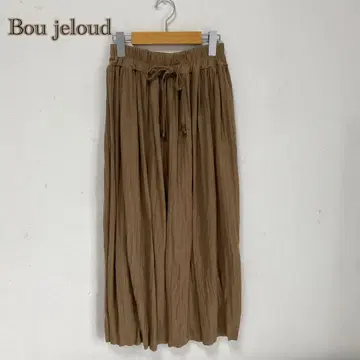 [ Bou Jeloud ] 개더 플리츠 스커트 롱 기장 플레어 코튼 혼방