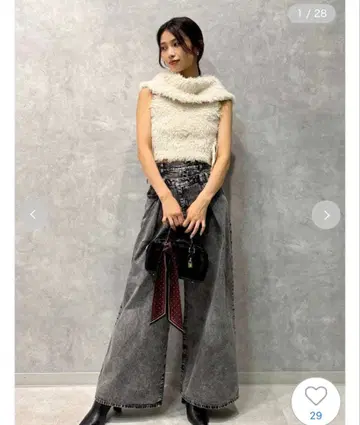 SNIDEL 데님 그레이 레이어드 와이드 팬츠 25년 신상 미사용 새상품