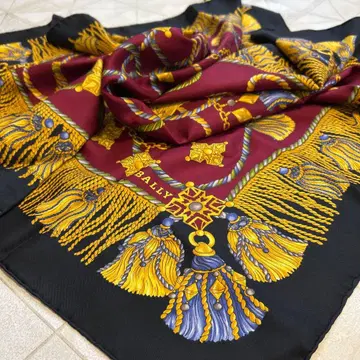 BALLY 실크 스카프 보르도 블랙