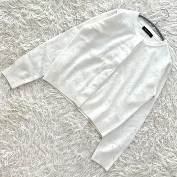 퀸즈 코트 화이트 긴팔 니트 가디건 펄 장식 M 사이즈