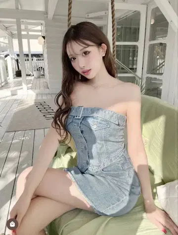 셰리미 뷔스티에 & 하트 포켓 데님 스커트 (이너 팬츠 포함) 세트