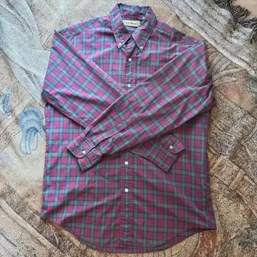 80년대 L.L.Bean 퍼플 계열 체크 긴팔 셔츠 M