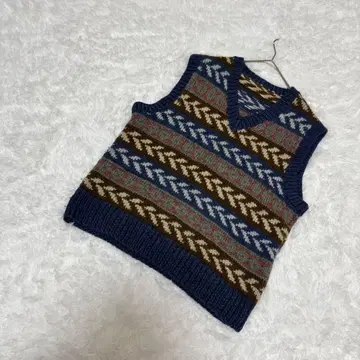 니트 베스트 스웨터 멀티 컬러 인디언 올 패턴 보더 개성있는 가을