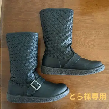 블랙 뜨개질 롱 부츠 버클 포함