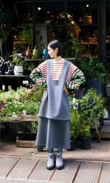 나곤스탠스 종이상자 레이어드 오버롤 스커트