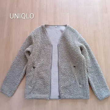유니클로 보아 플리스 V넥 가디건 남성용 베이지 집업