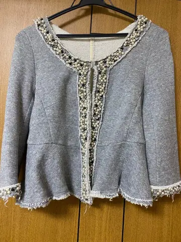 Diagram 비즈 장식 그레이 노카라 자켓