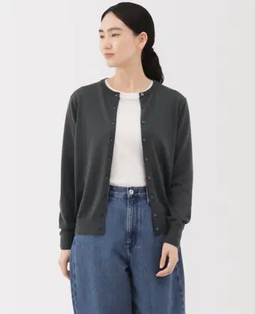 무인 2025 이번 시즌 워셔블 울 하이 게이지 크루넥 가디건 L