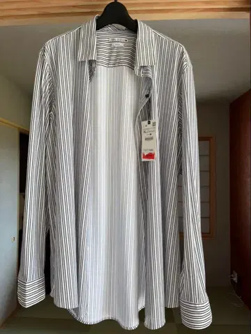 ZARA 슬림핏 긴팔 셔츠 XL 블루 화이트 스트라이프