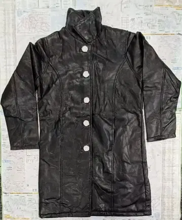 고급 양가죽 패치 롱 코트 L 블랙