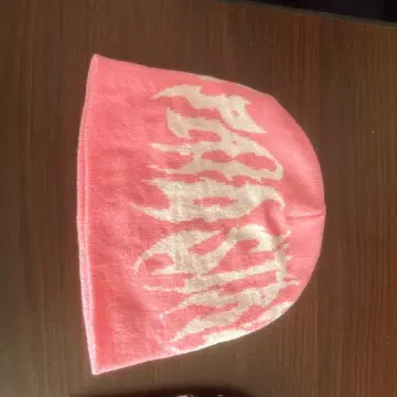 핑크 프레임 무늬 니트 모자