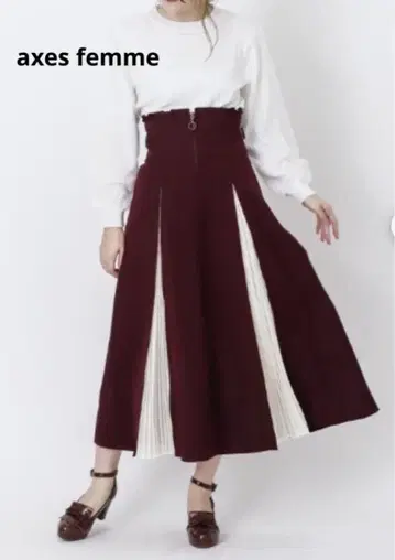 axes femme 센터 지퍼 롱 스커트 와인 M