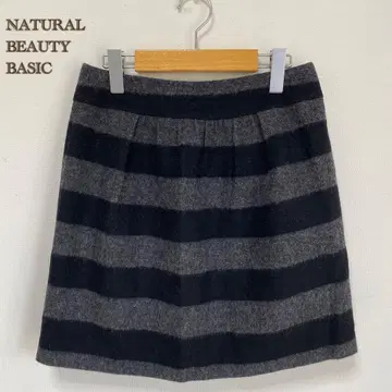 [내추럴 뷰티 베이직] 미니 스커트 굵은 보더 그레이 블랙 [M]