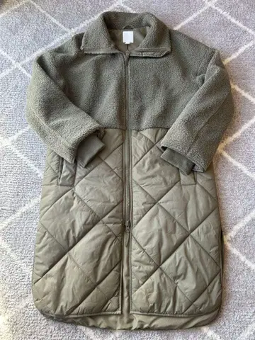 H&M 올리브 그린 보아 퀼팅 자켓 롱 기장