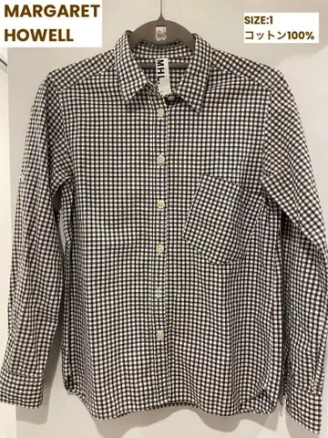 MHL 마가렛호웰 체크 무늬 코튼 100% 긴팔 셔츠 사이즈 I