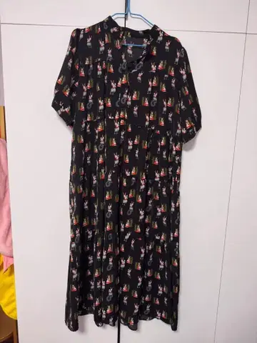 캐릭터 패턴 반팔 롱 원피스