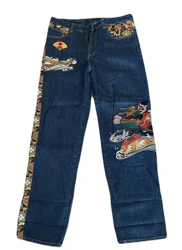 일본풍 자수 데님 팬츠