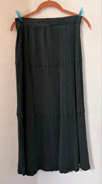 군겐도 다크 그린 체크 무늬 스트레치 롱 스커트