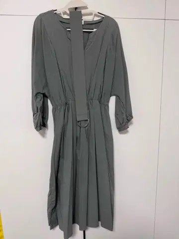 그레이 긴팔 롱 원피스 벨트 포함