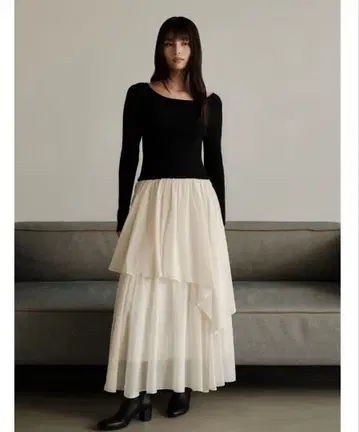 프레이 아이디 니트 도킹 원피스 블랙