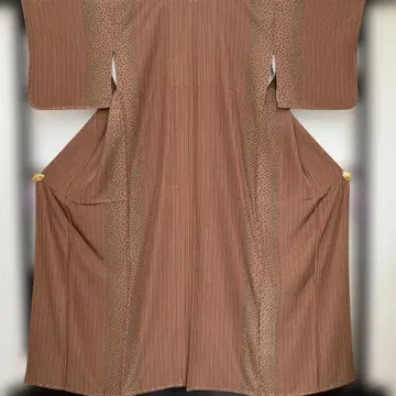 브라운 계열 코몬 기모노 스트라이프와 점 무늬 미사용품