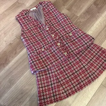 snidel 트위드 체크 베스트 스커트 셋업 핑크