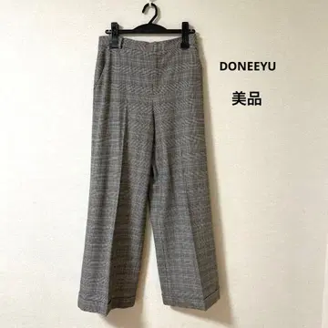 DONEEYU 그레이 계열 체크 와이드 팬츠