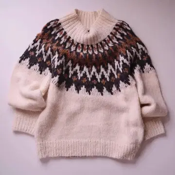 kagure 노르딕 무늬 알파카 혼방 로우게이지 니트