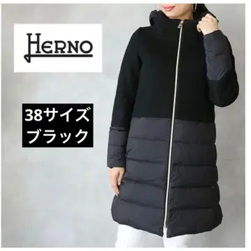HERNO 울 나일론 절개 다운 코트 38 블랙