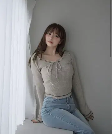 andmary Anita button knit tops beige